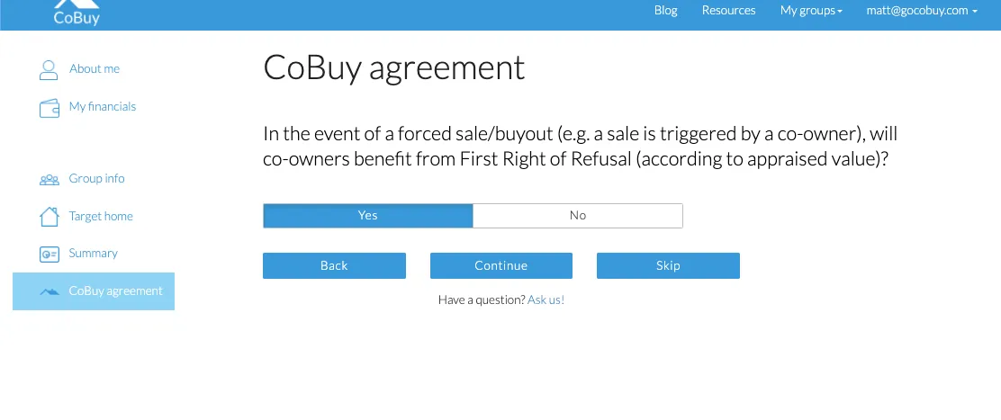 A question asking whether co-owners get first right of refusal at appraised value if one triggers a sale