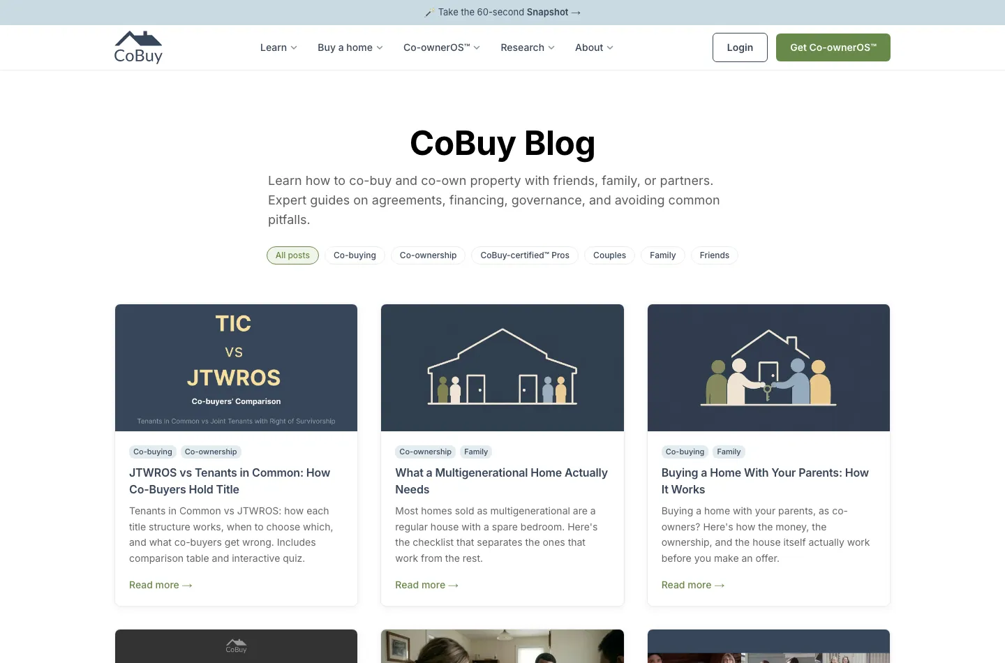 The CoBuy blog, a grid of articles